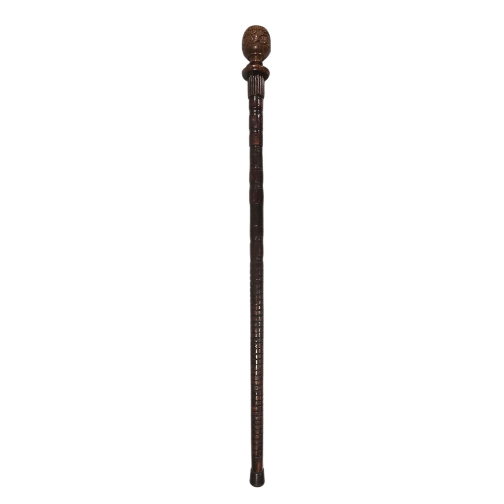 Hand Carved Wooden Mahogany Floral Cloved Cane Illinois 150 Statehood Coin Stamp